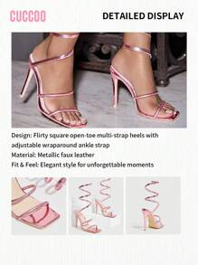 CUCCOO SZL Woman Shoes Fashionable Multiple Strap Design S High-Heel Pink Sandals For Outdoor Activities For Spring And Summer Vacation Shoes Summer Party Baddie Chic Gorgeous Style Spring Shoes Spring Break Easter Prom Heels