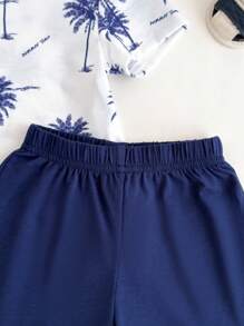 Baby Tropical & Letter Graphic Tee & Shorts - Blue and White - View 6