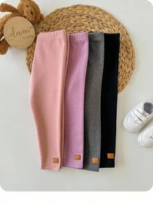4pcs Babygirl Cute Casual Versatile Solid Color Elastic Waist Knit Pants