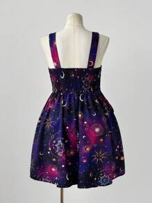 Flirla Váy midi trễ vai in họa tiết bầu trời đầy sao thời trang đa năng mới cho ngày lễ, trang trí eo xếp nếp có khóa kéo phía trước dành cho nữ, trang phục rave - Nhiều màu - Xem 2