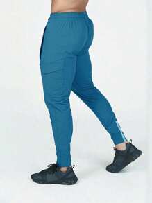 Gym Rark 男友风男士字母印花抽绳腰休闲运动裤 - 水鴨藍 - 查看 3