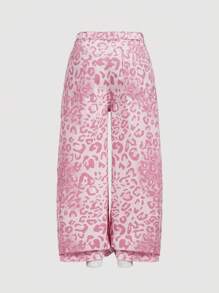 SHEIN MOD 大码女式豹纹口袋宽松阔腿休闲牛仔裤 - 粉色 - 查看 2