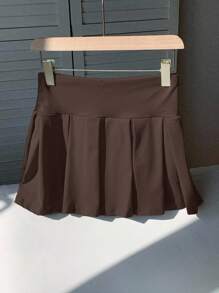 Comfortcana 女士纯色针织可爱运动百褶迷你裙