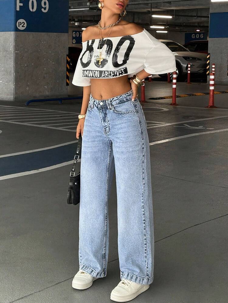 EURMUSE Women's Low Waist Pocketed Wide Leg Loose Casual Versatile Jeans - Medium Wash - View 5