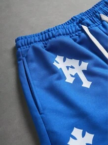 PAVTROS Manfinity Streetrush Men's Casual Cross Print Shorts, Summer - Blue - View 5