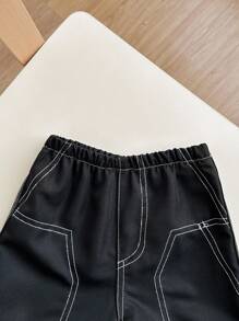 2 件套男婴/女婴休闲校园时尚超大上衣/衬衫搭配松紧腰短裤套装，适合春夏季室内外穿着 - 黑色 - 查看 5