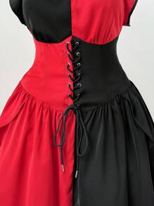 Flirla Váy xếp ly buộc dây màu đen và đỏ cỡ lớn dành cho nữ - Nhiều màu - Xem 4