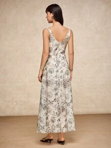 House of One Floral Printed Transparent Sleeves Low Back Maxi Dress Women Elegant Summer Autumn Floral Midi Dress Summer Dress For Women Women Sundress Elegant Summer Dress Midi Sundress Summer Dresses For Women Floral Sundress Sleeveless Midi Dress Women Midi Dresses Summer Dress Women Sleeveless Summer Dress Fall Outfits Business Professional Women Business Casual Woman