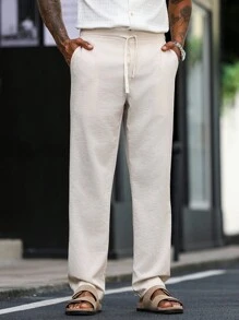 Manfinity Homme Men's Solid Color Drawstring Pocket Casual Loose Pants - Apricot - View 5