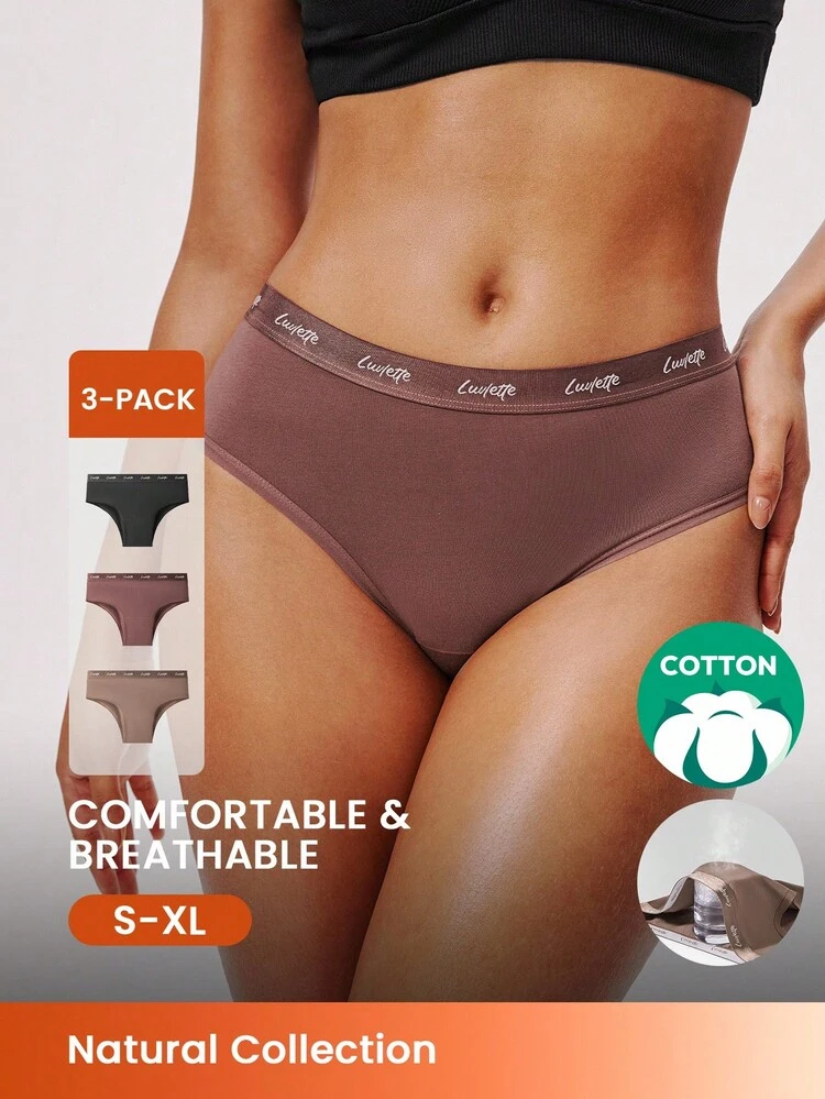 3 paquets de sous-vêtements femme en coton de base à taille moyenne, style cheeky - tons terre. Convient également pour les adolescentes, les jeunes et les enfants