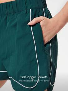 GLOWMODE Quần lót siêu nhẹ tích hợp đường may tương phản túi khóa kéo áo gió quần đùi chạy bộ tập luyện thể dục hàng ngày mặc thường ngày - màu xanh lá - Xem 4