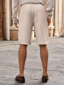HIMLAND Herren Lässig Gerade Bein Plissee Shorts, Neuer Sommer Stil Hochtaillierte Beige Kleidershorts, Old Money