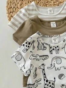 3-Piece Soft Knit Crew Neck Short Sleeve Tops Set For Baby Boy Or Baby Girl Graphic - Green - View 7