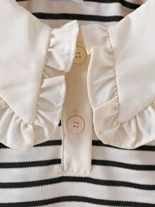 SHEIN Infant Polo Shirt Top, Baby Boy Striped Long Sleeve Crew Neck T-Shirt, Elegant Spring/Autumn New Style Undershirt Fall Winter - Black and White - View 4