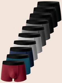 Manfinity Underwear&Sleepwear Basics 10pcs/Pack Men's Casual Contrast Color Elastic Waist Boxer Briefs Men Underwear Pack Men Boxer Briefs Pack Seamless Shorts Pack Of Shorts