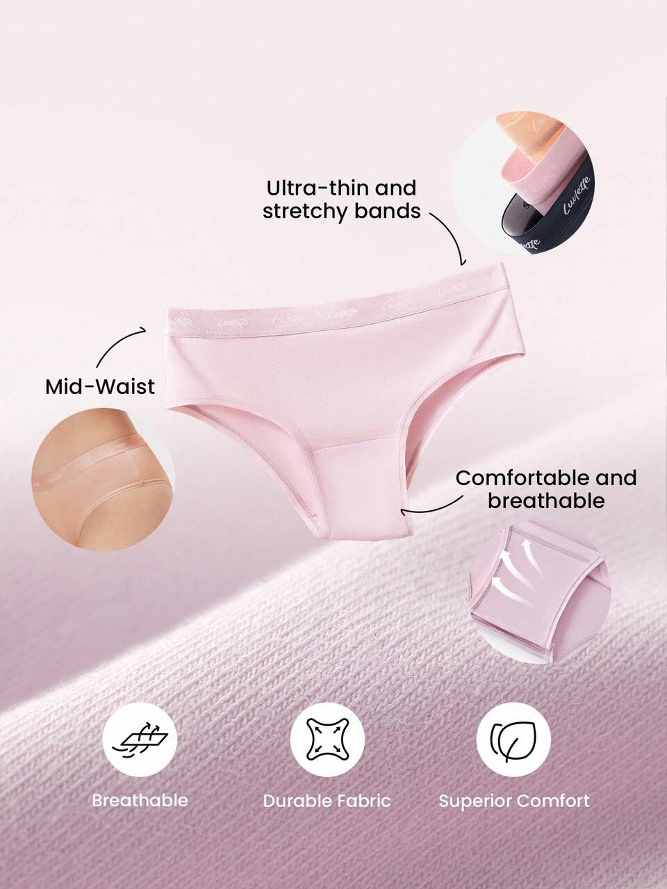 3-Pack Airy Cotton Basic Mid-Waist Cheeky Women Underwear Panties Set-Pastel Color Also Suitable For Teen Girl & Young & Kid