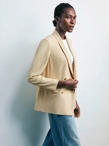 Maija 女式西装外套，四季百搭，现代都市时尚必备单品。翻领设计，金属玫瑰纽扣，适合商务、休闲、办公室穿着。 - 黃色 - 查看 5