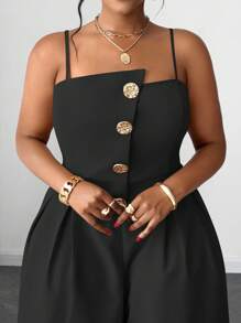 Maweii 大码夏季时尚前扣连体裤 - 黑色 - 查看 2