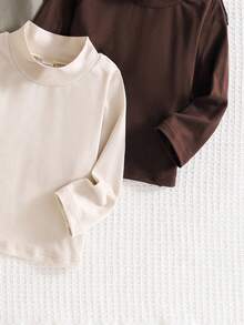 SHEIN Playful Pals 4 Pack Infant & Toddler Boys All-Match Solid Color Turtleneck Long Sleeve T-Shirts, Versatile For Everyday Wear, Suitable For Spring & Autumn Chic Outfits For Autumn/Winter Fall