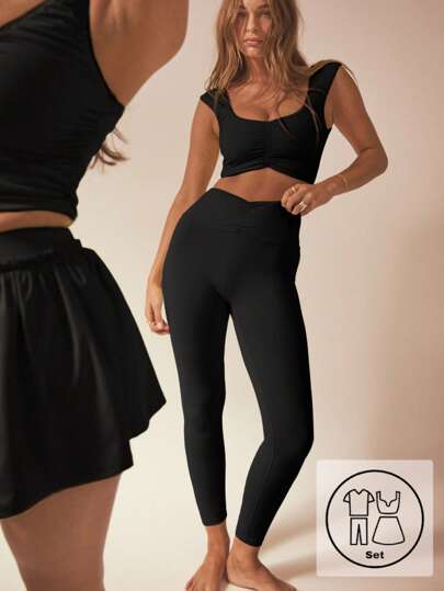 Aralina Dam enfärgad minimalistisk casual topp och byxor sportdräkt