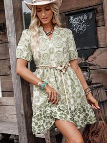 LanaWest 女式印花宽松娃娃裙，休闲乡村风格，适合日常穿着