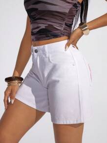 Jeanoix Quần short denim cài nút đa năng thời trang thường ngày dành cho nữ - trắng - Xem 5