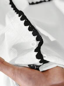 CosyJoli Plus Size Women Short Sleeve Single Breasted Pocket Casual Color Block Blouse,Slightly Sheer,Business Casual Woman Spring To Summer - White - View 6