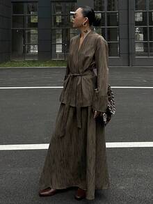 DAZY 女士时尚西装套装（西装外套和裙子）商务装 - 咖啡棕 - 查看 2