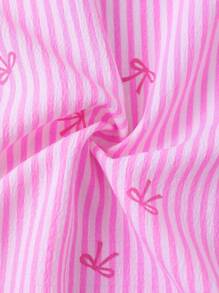 SHEIN Explorewe Y2K 风格女孩蝴蝶条纹印花经典衬衫，适合日常或学校穿着，可搭配牛仔裤、裙子或吊带背心，打造返校装