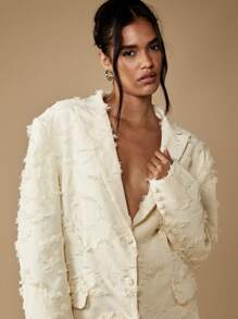 MISSGUIDED Bộ đồ vest quần short blazer phối ren tua rua chi tiết thô viền thô trang phục dự tiệc cưới trang phục nghỉ dưỡng thanh lịch cho dịp lễ hội mùa xuân hè trang phục dự tiệc - Màu be - Xem 5