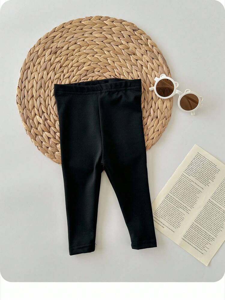 Baby Girl Elastic Waist Solid Pants - Black - View 4