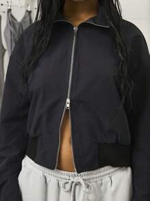 COUREZ HIgh Neck Nylon Cropped Jacket /Y2K  Women Clothes  Clothes Cute Tops - Black - View 5