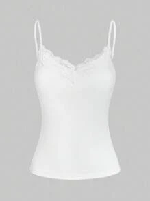 SHEIN Essnce Áo ba lỗ ren chắp vá thường ngày cho nữ 3 món/bộ cho kỳ nghỉ hè - Màu xám đen - Xem 6