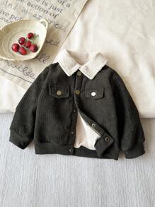 SHEIN Toddler Boys' Casual Pocket Lapel Fleece Jacket, Suitable For Autumn/Winter Fall