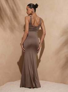 Hauture Sexy Summer Basic Resort Vacation Organic Hallow Out Mermaid Maxi Dress - Brown - View 4