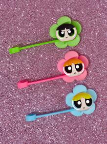 THE POWERPUFF GIRLS X SHEIN 花朵、泡泡、毛茛图案可爱花朵防尘可重复使用吸管盖，适用于直径8-10毫米的吸管 - 彩色 - 查看 6