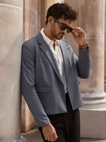 Manfinity VCAY Áo khoác blazer rộng rãi dệt sọc thường ngày cho nam Bộ đồ kẻ sọc cho nam Bộ đồ màu xám Bộ đồ mùa hè Áo khoác thể thao cho nam Bộ đồ rời cho nam Bộ đồ nam Bộ đồ màu xám cho nam Bộ đồ mùa hè Áo khoác blazer màu xám, cho mùa thu đông - Xám - Xem 4