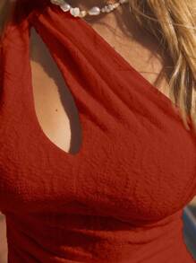 Aralina Women's Casual Vacation Asymmetrical Neck Sleeveless Top - Red - View 3