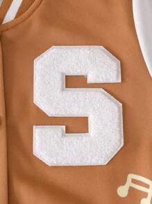 Casual Cute Capybara Print Young Girls Fleece Sweatshirt, Khaki Brown, Japanese Style, Front Pouch, Duck Print, Left Chest S Embroidery, Sleeve English Letter Print, Ribbed Collar & Cuffs & Hem, Long Sleeve Jacket, Suitable For Daily Wear, Outings, Travel, Vacation, Parties - Coffee Brown - View 7