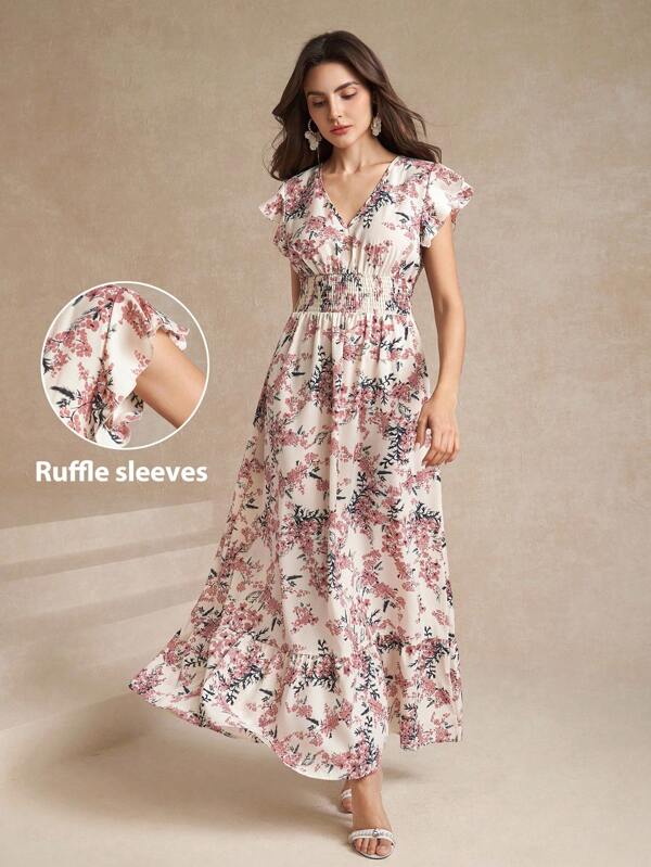 Amorya Women's Cap Sleeve Shirred Waist Ditsy Floral Dress, Elegant Everyday/Vacation Wear, Spring/Summer Easter Dress Women Vacation Outfits Women Fall/Winter Women Clothes Back To School Modest Vintage Old Money Teacher Outfits For Women Airport Wedding Guest Dress Women Birthday Dresses For Women Club Outfit Halloween Costumes