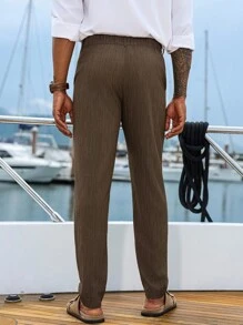 Manfinity Homme Calças de bolso simples de cor sólida casual masculina, outono - Castanho Café - Ver 4