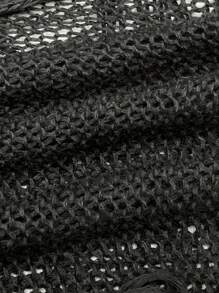 StreetHx 女士街头风纯黑色镂空钩针无袖针织上衣 - 黑色 - 查看 6