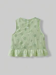 Maija Kids 2件套少女荷叶边圆领背心和短裤套装 - 軍綠色 - 查看 2