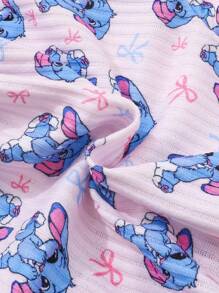 SHEIN 2 件女婴休闲纯色长袖上衣和卡通印花长袖上衣