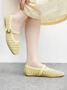 CUCCOO BIZCHIC 女士时尚通勤百搭休闲玛丽珍平底鞋 - 黃色 - 查看 6