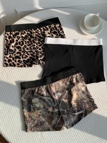 SHEIN EZwear 大码女式豹纹修身性感短裤，春夏款 - 彩色 - 查看 2