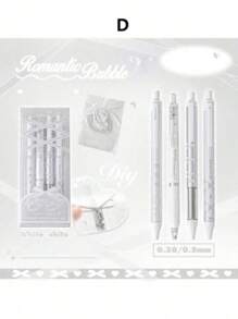 SHEIN 4pcs Soft Ribbon Gel Pens Set Ballet 0.38mm/0.5mm Ballpoint Quick-Dry Black Color Ink For Writing Gift Back To School