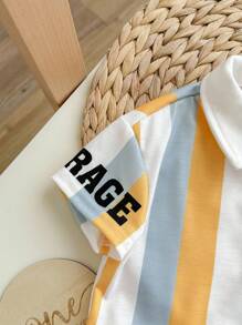 Baby Boy Colorful Striped Collared Short Sleeve Half-Opened Jumpsuit With Side Pockets Casual Shorts Two-Piece Set - Multicolor - View 6