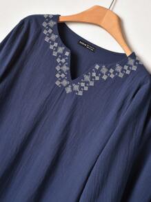 Rusticease 女款幾何刺繡V領長袖襯衫與長褲休閒兩件套 女款兩件套長褲套裝 女款套裝 女款兩件套套裝 棉質兩件套 秋季校園服裝 商務休閒 女款服裝仙女風 工作/辦公室秋季服裝 女款秋季服裝 - 藏蓝色 - 查看 2