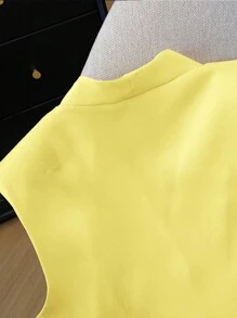 SHEIN Clasi 无袖前开式优雅女式衬衫 - 黃色 - 查看 3